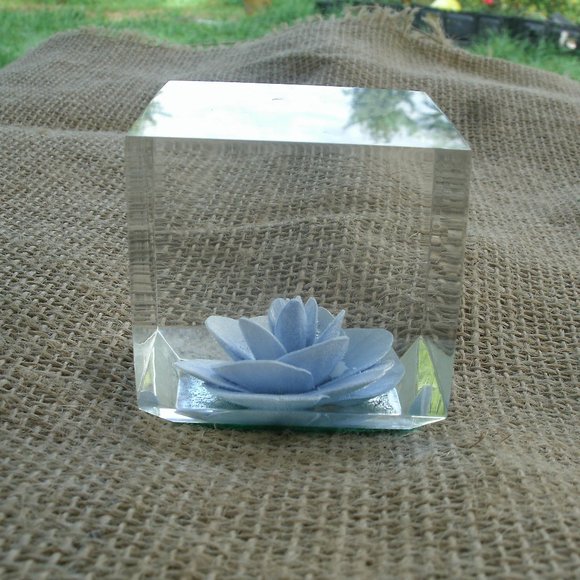 Vintage Blue Rose Acrylic Cube Paperweight Decoration